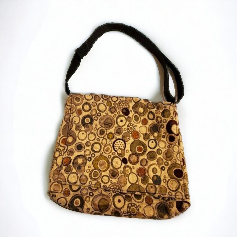 Buttonwood Designs Crossbody Messenger Bag Purse Polkadot Green Brown Tapestry - Picture 2 of 11